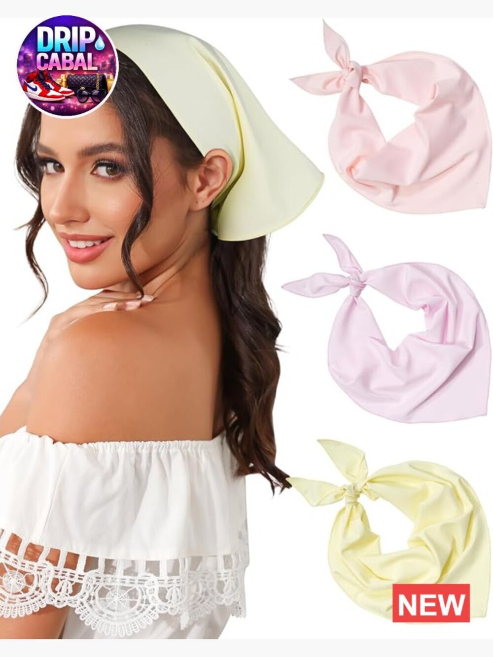 Triangle Head Scarf Hair Bandanas Tie-Back Head Coverings for Women Polyester